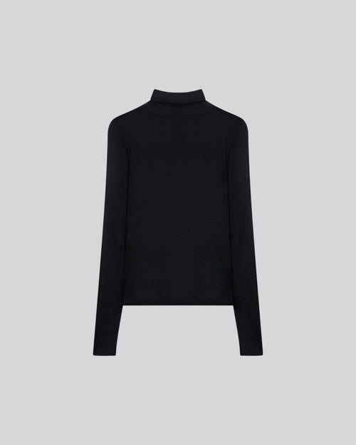 Schwarzes langärmeliges Rollkragen-T-Shirt aus Viskose / Kaschmir - MAJESTIC FILATURES