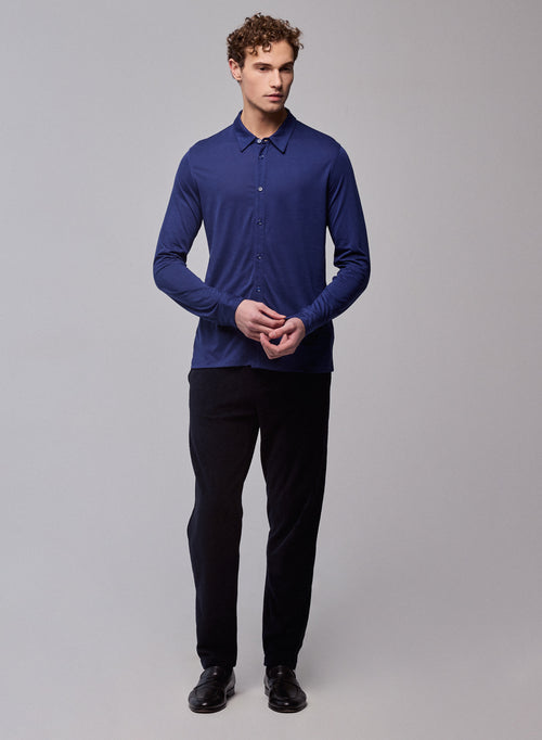 Navy Shirt Long Sleeve Shirt in Organic Cotton / Polyester - MAJESTIC FILATURES