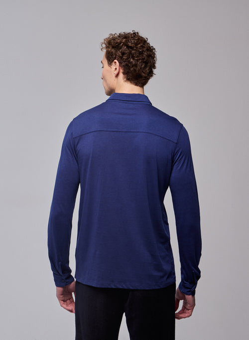 Navy Shirt Long Sleeve Shirt in Organic Cotton / Polyester - MAJESTIC FILATURES