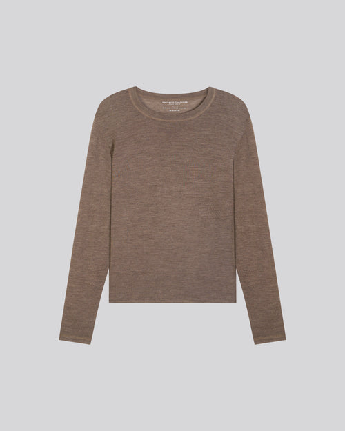 Jersey beige de cuello redondo y manga larga en lana merino - MAJESTIC FILATURES