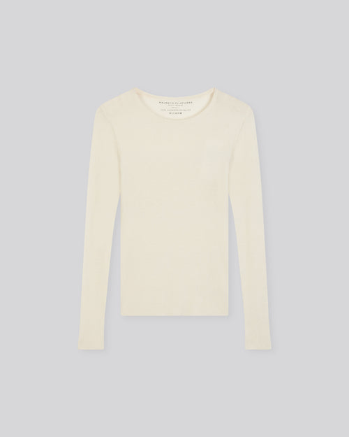 T-shirt Blanc Col Roulé Manches Longues en Cachemire - MAJESTIC FILATURES