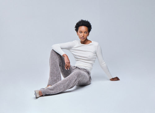 T-shirt Blanc Col Roulé Manches Longues en Cachemire - MAJESTIC FILATURES