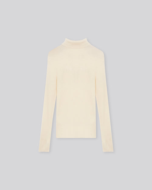 White Cashmere Long Sleeve High Neck T-Shirt - MAJESTIC FILATURES