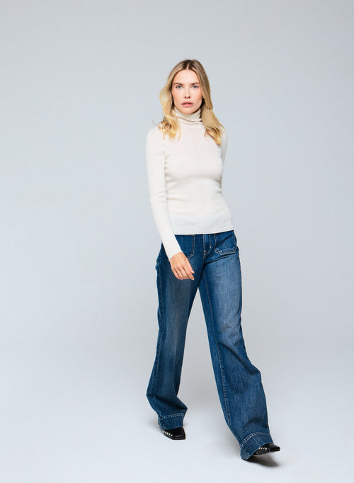 White Cashmere Long Sleeve High Neck T-Shirt - MAJESTIC FILATURES