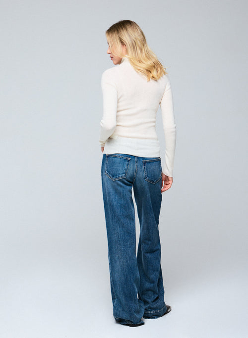 White Cashmere Long Sleeve High Neck T-Shirt - MAJESTIC FILATURES