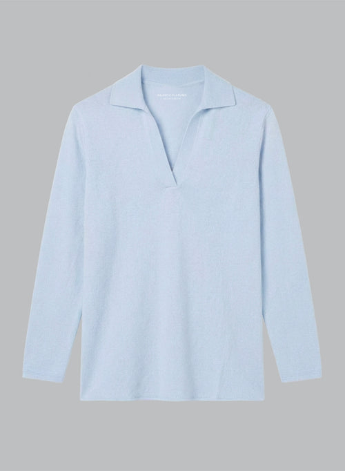 Polo azul claro de tres cuartos de manga en cachemira - MAJESTIC FILATURES