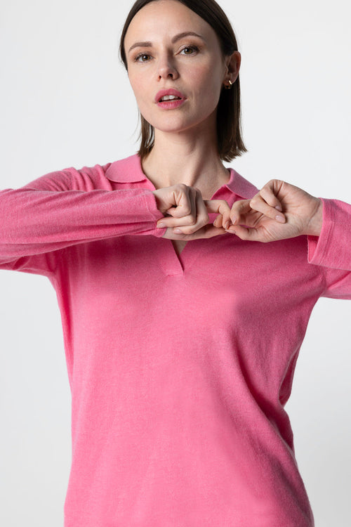 Polo Rose Manches Trois quarts en Cachemire - MAJESTIC FILATURES