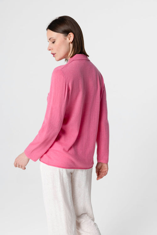 Pink Polo Shirt with Three-Quarter Sleeves in Cashmere - MAJESTIC FILATURES