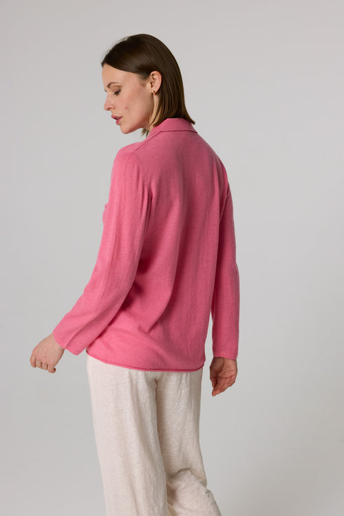 Polo Rose Manches Trois quarts en Cachemire - MAJESTIC FILATURES