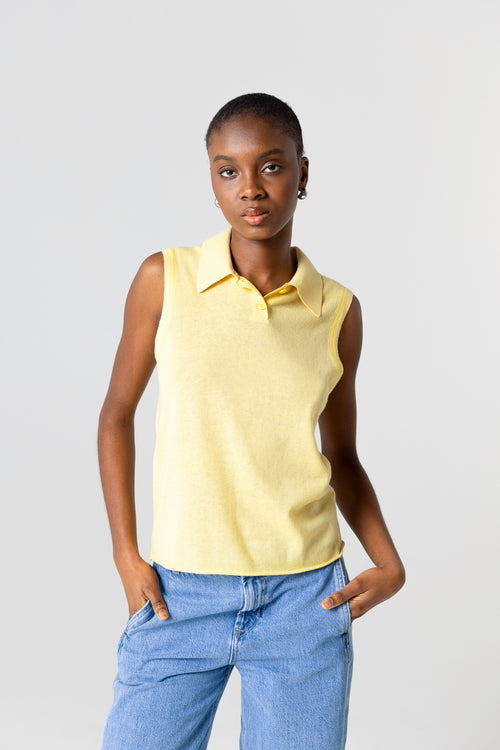 Polo Jaune Sans Manches en Cachemire - MAJESTIC FILATURES