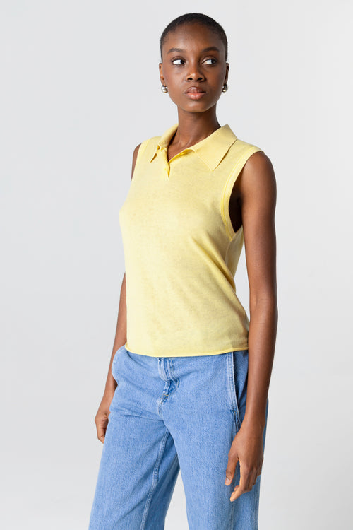 Ärmelloses Kaschmir-Polohemd in Gelb - MAJESTIC FILATURES