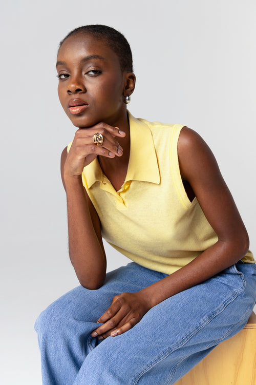 Ärmelloses Kaschmir-Polohemd in Gelb - MAJESTIC FILATURES