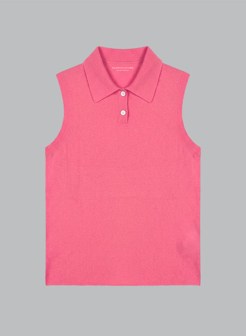 Polo Rose Sans Manches en Cachemire - MAJESTIC FILATURES