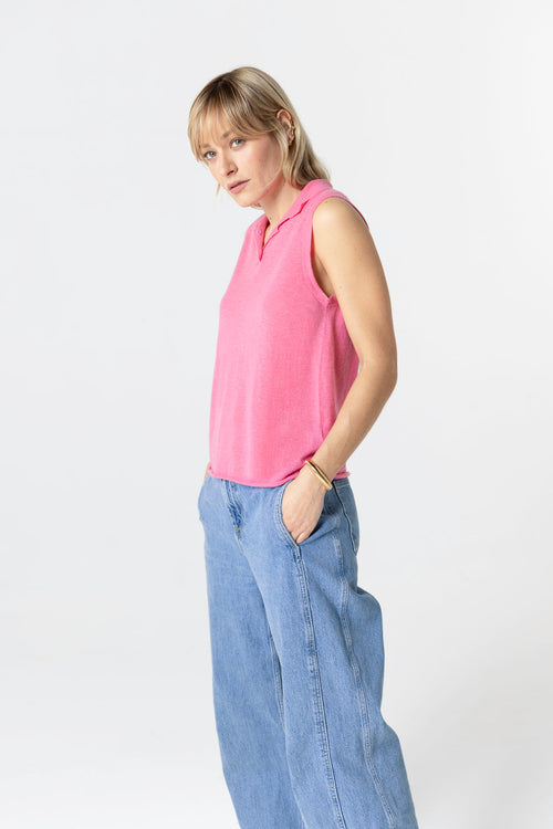 Polo rosa sin mangas de cachemira - MAJESTIC FILATURES