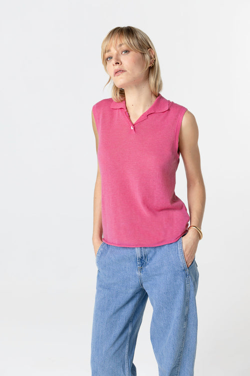 Pink Sleeveless Cashmere Polo Shirt - MAJESTIC FILATURES