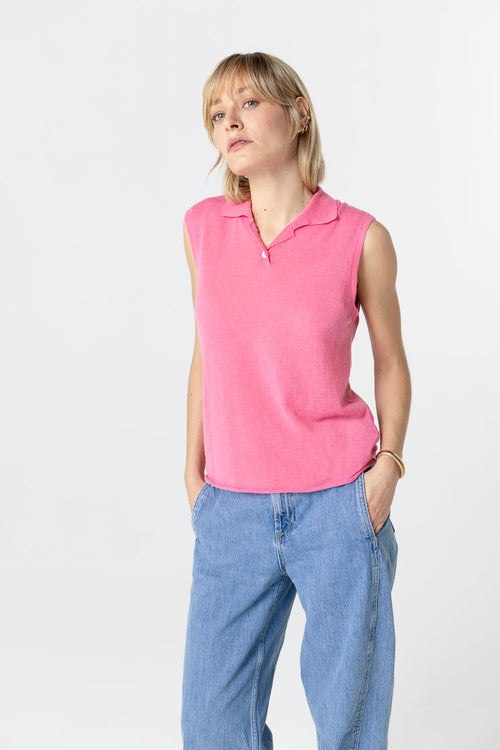 Polo rosa sin mangas de cachemira - MAJESTIC FILATURES