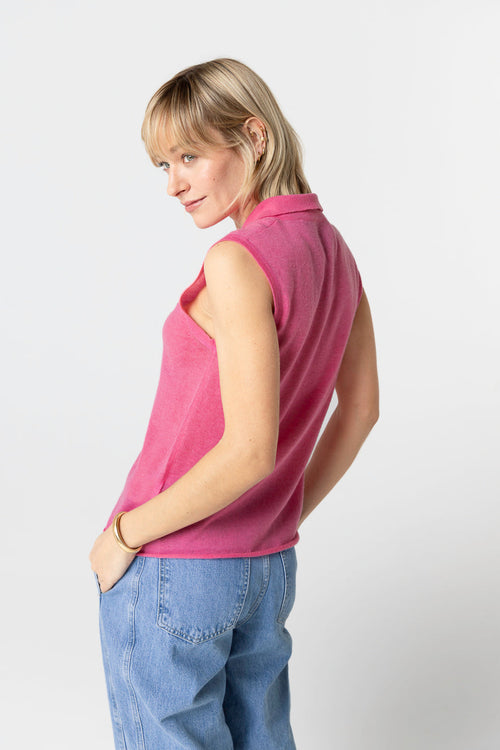 Pink Sleeveless Cashmere Polo Shirt - MAJESTIC FILATURES