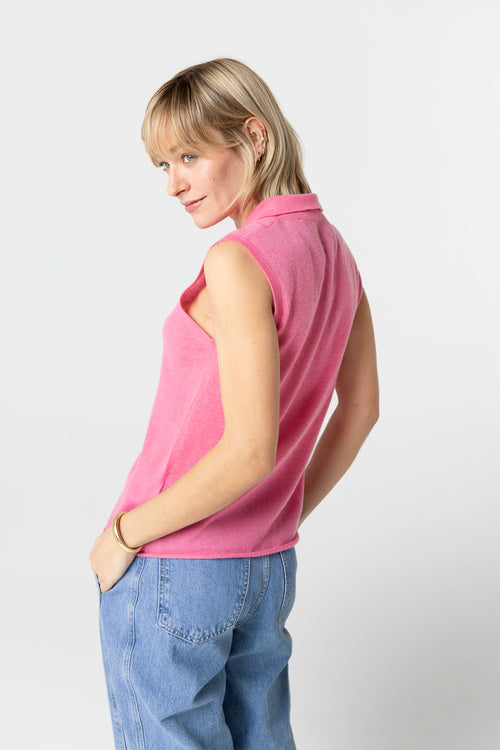 Polo rosa sin mangas de cachemira - MAJESTIC FILATURES