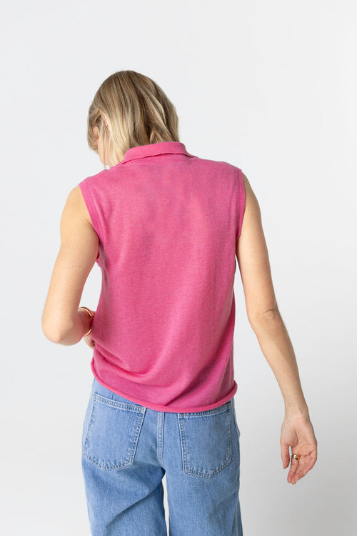 Pink Sleeveless Cashmere Polo Shirt - MAJESTIC FILATURES