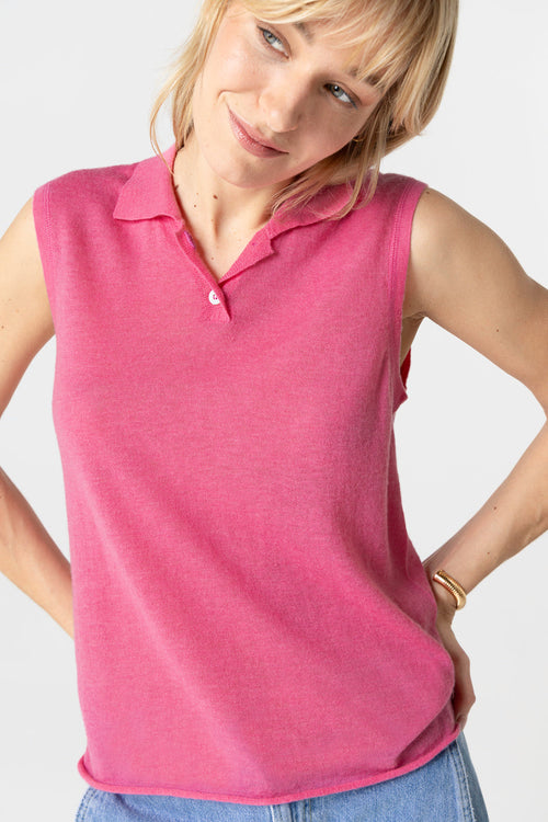 Pink Sleeveless Cashmere Polo Shirt - MAJESTIC FILATURES