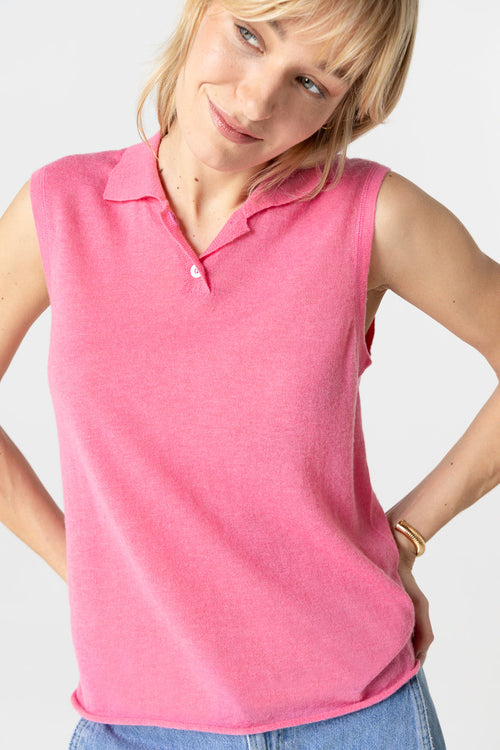 Polo rosa sin mangas de cachemira - MAJESTIC FILATURES