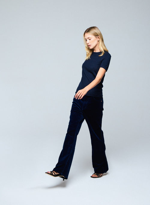 Navy Round Neck Short Sleeves T-shirt in Cashmere - MAJESTIC FILATURES