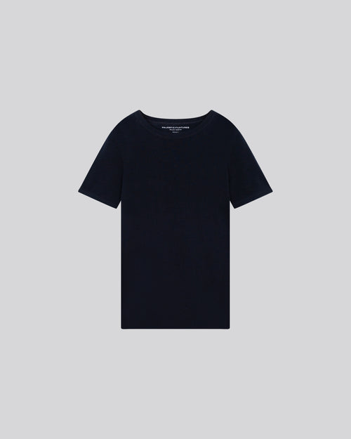 Navy Round Neck Short Sleeves T-shirt in Cashmere - MAJESTIC FILATURES