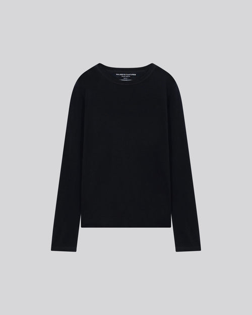 Schwarzes langärmeliges Kaschmir-T-Shirt mit Rundhalsausschnitt - MAJESTIC FILATURES