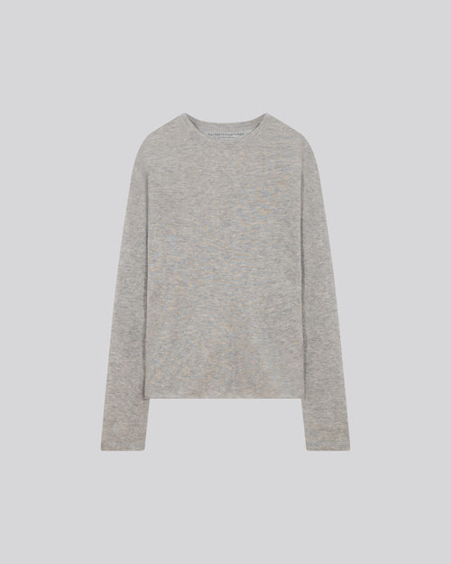 Graues Langarm-T-Shirt aus Kaschmir mit Rundhalsausschnitt - MAJESTIC FILATURES