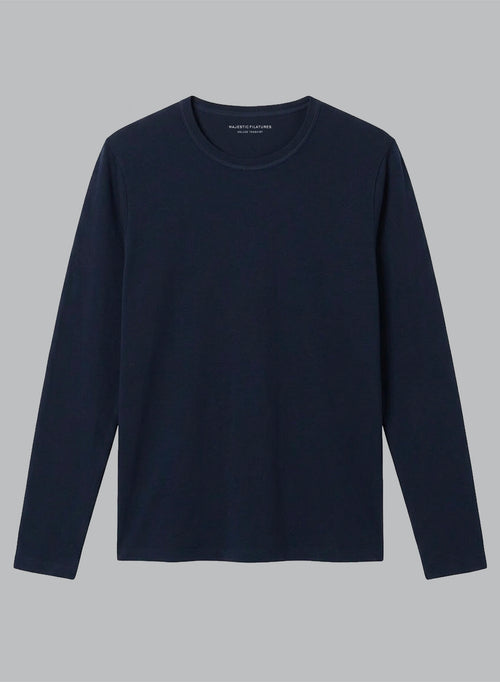 Langärmliges Rundhals-T-Shirt aus Kaschmir in Marineblau - MAJESTIC FILATURES