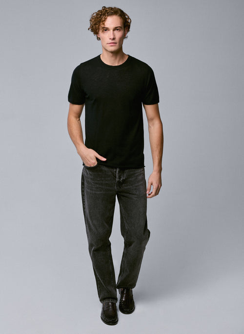 Black Round Neck Short Sleeve Cashmere T-Shirt - MAJESTIC FILATURES
