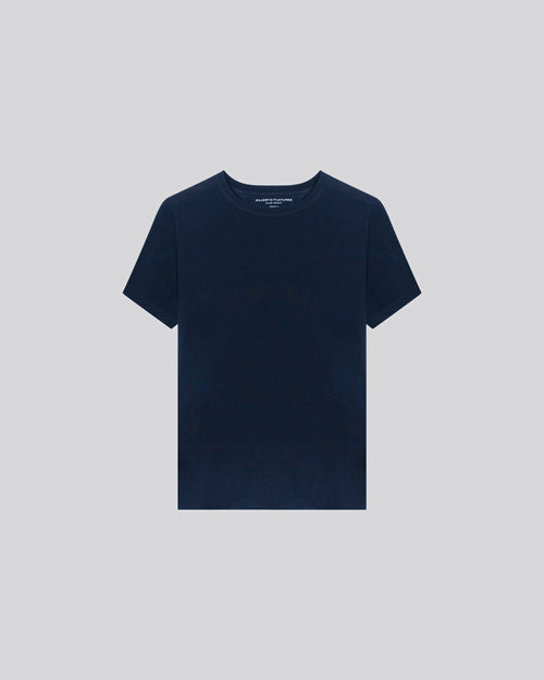 Marineblaues Kaschmir-T-Shirt mit Rundhalsausschnitt und kurzen Ärmeln - MAJESTIC FILATURES