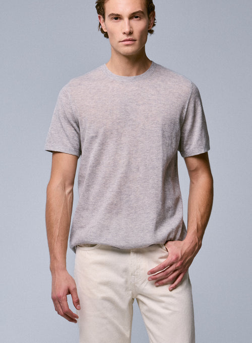Camiseta de cachemir gris de manga corta con cuello redondo - MAJESTIC FILATURES