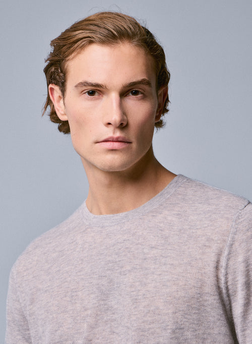 Camiseta de cachemir gris de manga corta con cuello redondo - MAJESTIC FILATURES