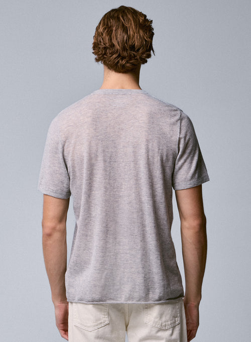 Camiseta de cachemir gris de manga corta con cuello redondo - MAJESTIC FILATURES