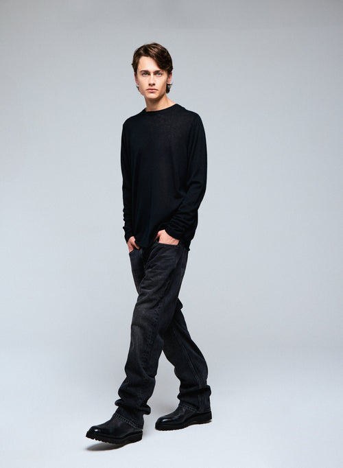 Camiseta de cachemira negra de manga corta con cuello redondo - MAJESTIC FILATURES