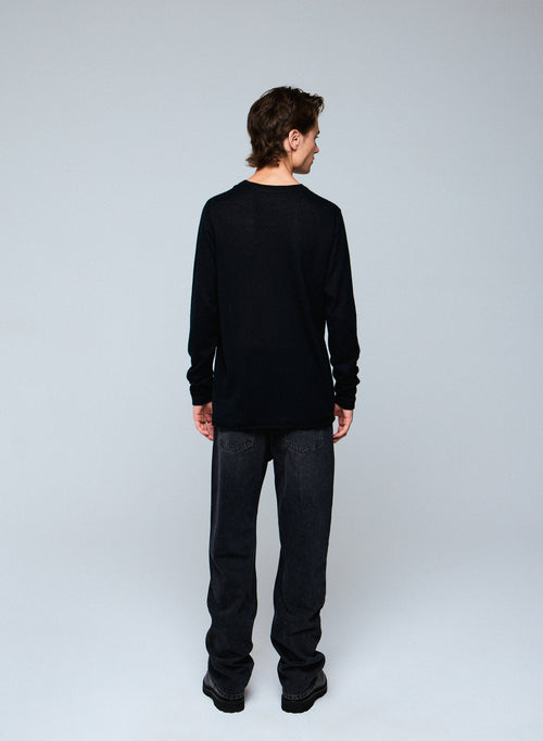 Camiseta de cachemira negra de manga corta con cuello redondo - MAJESTIC FILATURES