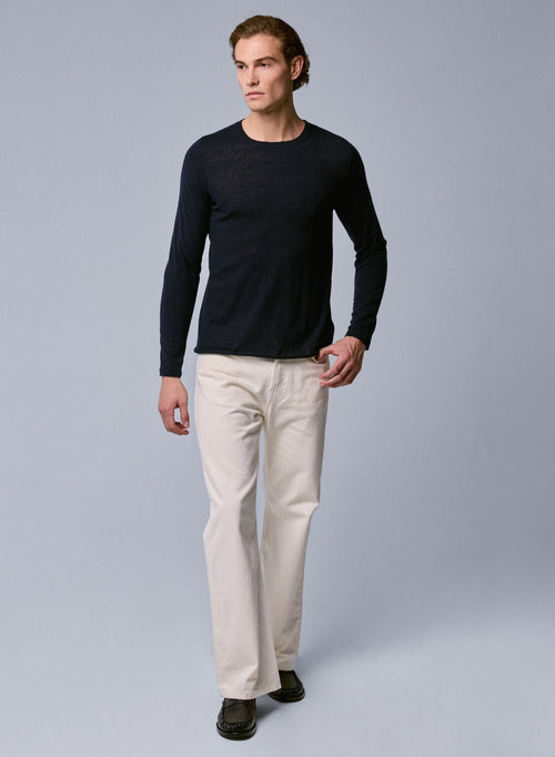 Navy Round Neck Short Sleeve Cashmere T-shirt - MAJESTIC FILATURES