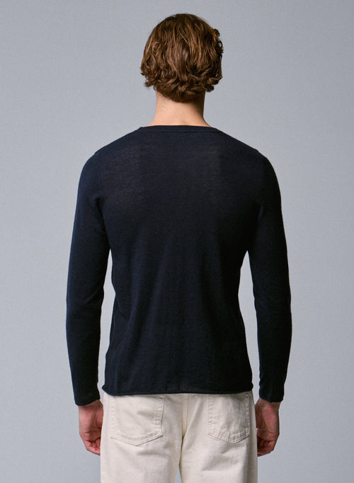 Navy Round Neck Short Sleeve Cashmere T-shirt - MAJESTIC FILATURES