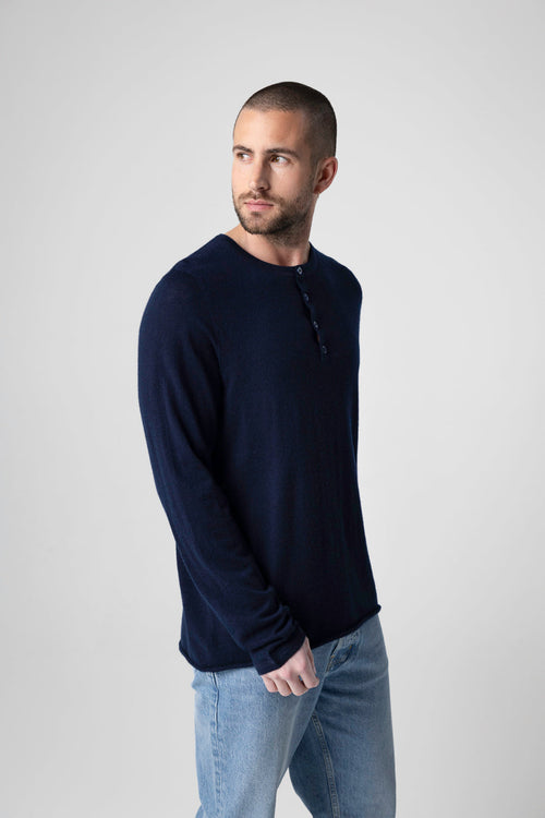 Navy Blue Long Sleeves Tunisian in Cashmere  - MAJESTIC FILATURES