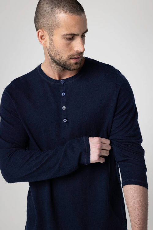 Navy Blue Long Sleeves Tunisian in Cashmere  - MAJESTIC FILATURES