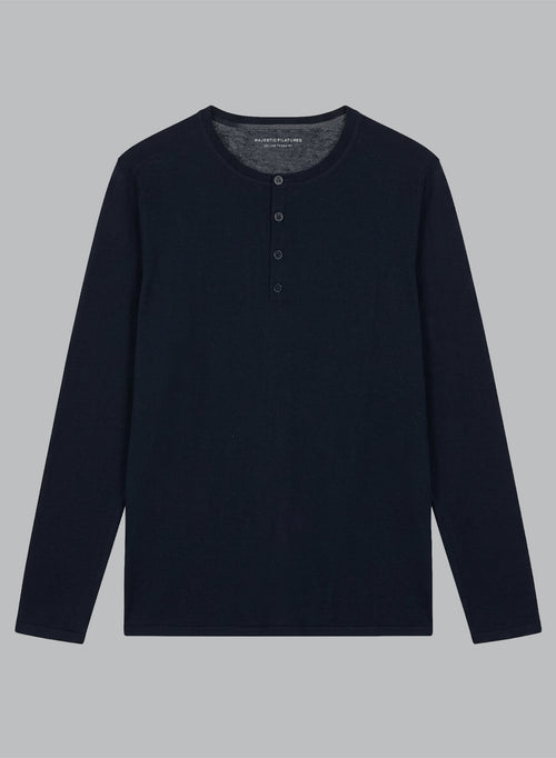 Navy Blue Long-Sleeve Cashmere Tunisian Shirt - MAJESTIC FILATURES