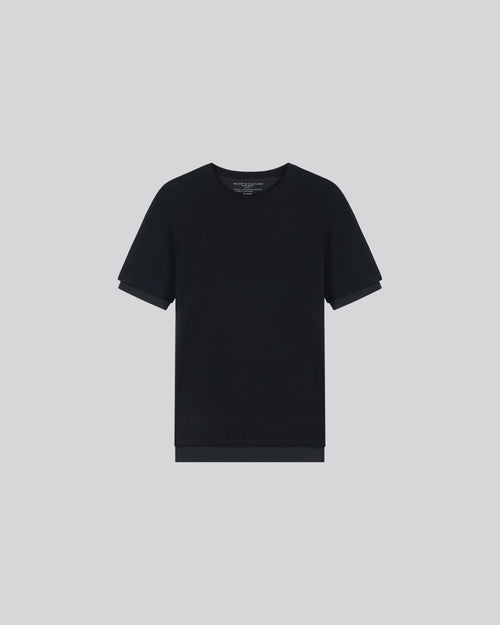 Black Round Neck Short Sleeve T-shirt in Cashmere / Cotton - MAJESTIC FILATURES