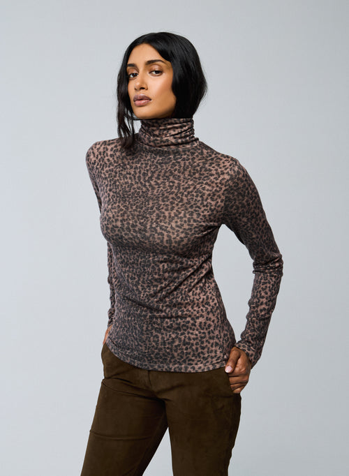 Rosa langärmeliges Rollkragen-T-Shirt aus Bio-Baumwolle / Kaschmir - MAJESTIC FILATURES