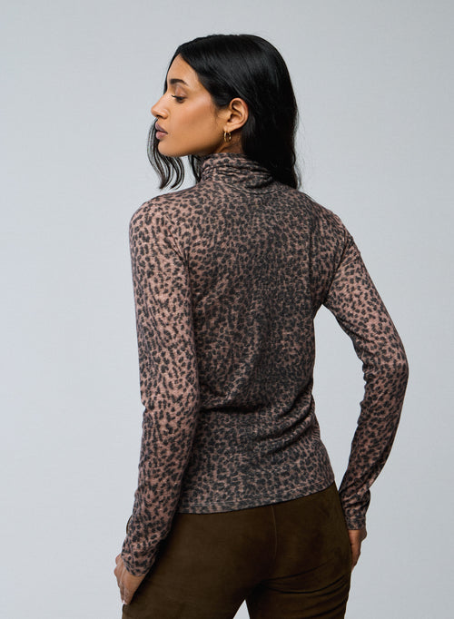 Rosa langärmeliges Rollkragen-T-Shirt aus Bio-Baumwolle / Kaschmir - MAJESTIC FILATURES