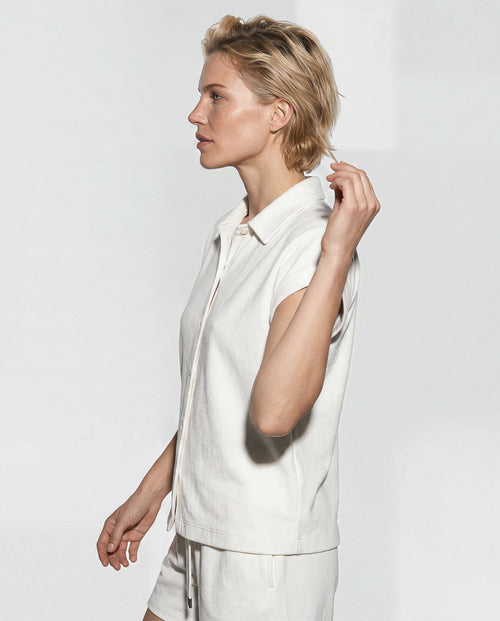 Camisa blanca sin mangas de algodón orgánico y poliamida - MAJESTIC FILATURES