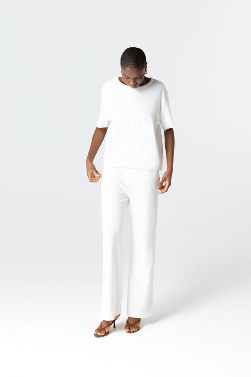 Ärmelloses T-Shirt mit Rundhalsausschnitt aus Bio-Baumwolle/Polyamid in Weiß - MAJESTIC FILATURES