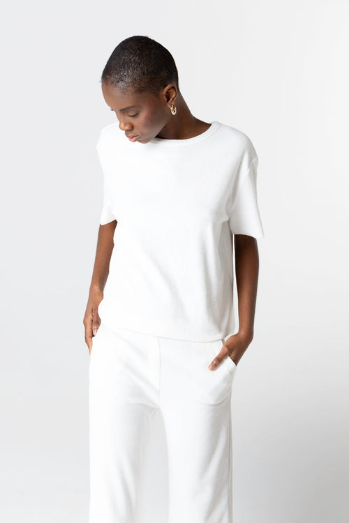 Camiseta blanca sin mangas y cuello redondo de algodón orgánico / poliamida - MAJESTIC FILATURES