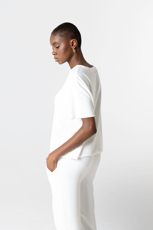 Ärmelloses T-Shirt mit Rundhalsausschnitt aus Bio-Baumwolle/Polyamid in Weiß - MAJESTIC FILATURES