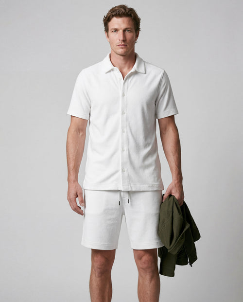 White Short-Sleeve Collared Shirt in Organic Cotton / Polyamide - MAJESTIC FILATURES